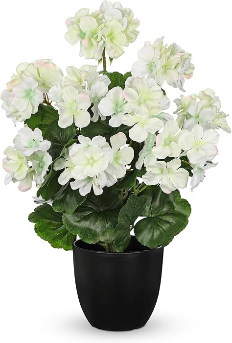 Briful 17” Geraniums Artificial Flowers Realistic Potted Plant – White Fake Geraniums for Out... | Amazon (US)