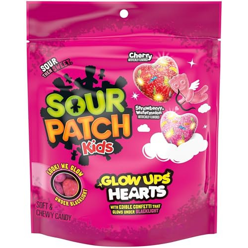 SOUR PATCH KIDS Glow Ups Hearts Soft & Chewy Valentine's Day Candy, 8.4 oz | Amazon (US)
