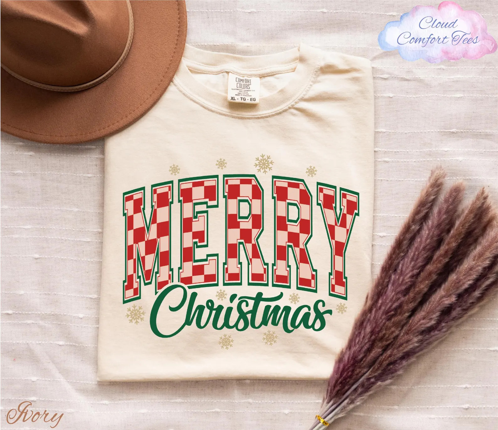 Comfort Colors® Checkered Merry Christmas Shirt, Retro Merry Christmas Shirt, Christmas Party Sh... | Etsy (US)