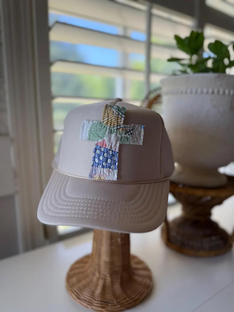 Upcycled Vintage Quilt Cross Trucker Hat | Etsy (Global)