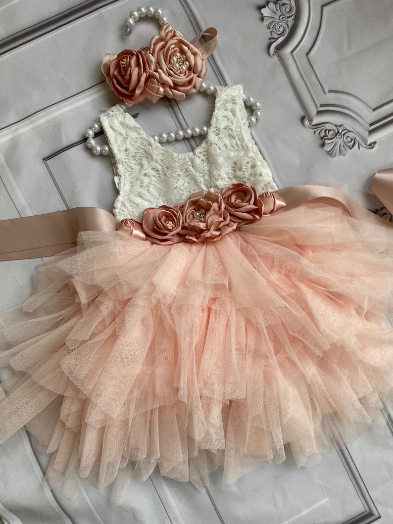 Blush peach flower girl dress,  Lace tulle dress , 1er Birthday dress,  toddler dress,tulle tutu ... | Etsy (US)
