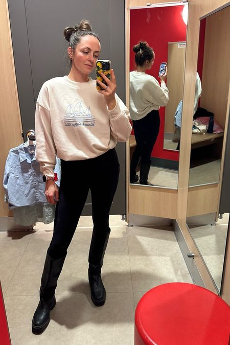 Crewneck sweatshirt from Target - this oversized neutral sweatshirt is great for a spring outfit. Pair it with black leggings, black platform boots



#LTKtravel #LTKfitness #LTKfindsunder50
