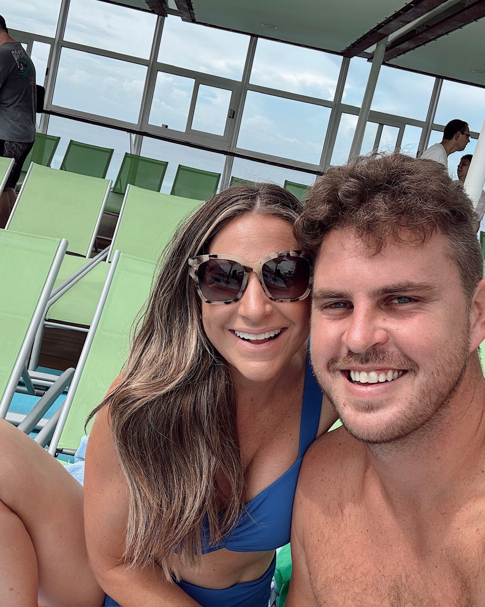 Cruisin! I’m in a large 2 piece swimsuit and diff sunglasses - fits tts. I linked a bunch of Sean’s favorite swim trunks too! 

#LTKSeasonal #LTKSwim #LTKFindsUnder50