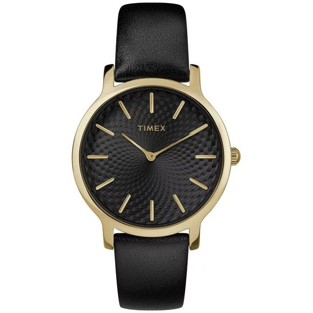 Timex Women's Metropolitan 34mm Black/Gold Leather Strap Watch | Walmart (US)