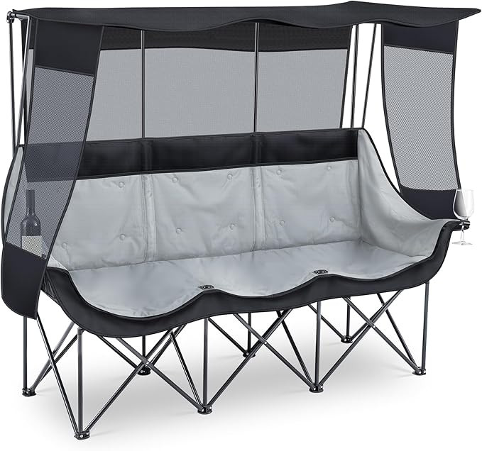 3 Person Camping Chair with Canopy Shade 700lbs Heavy Duty Oversized Camping Chair with Thick Cus... | Amazon (US)