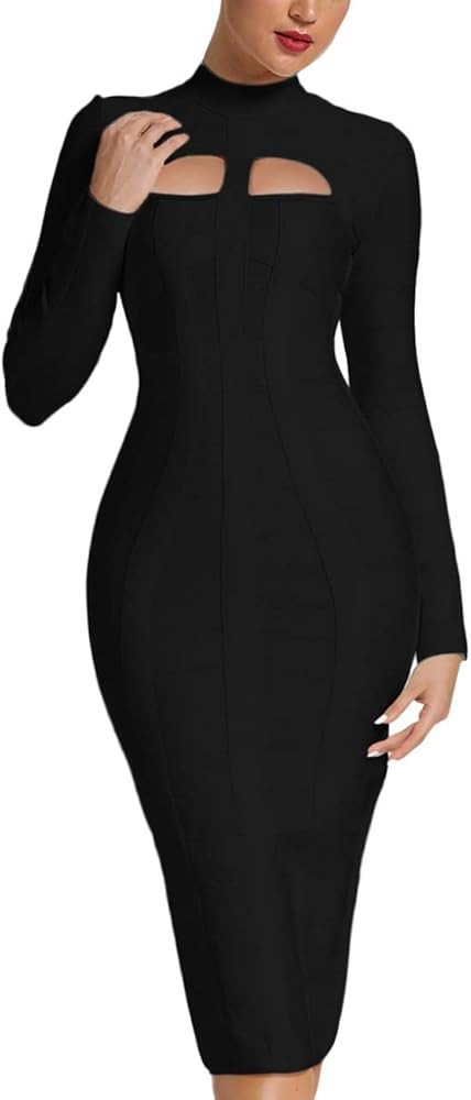 UONBOX Women's Bodycon Bandage Dress Long Sleeves       
Material: Polyester 

Occasion: Bachelor... | Amazon (US)