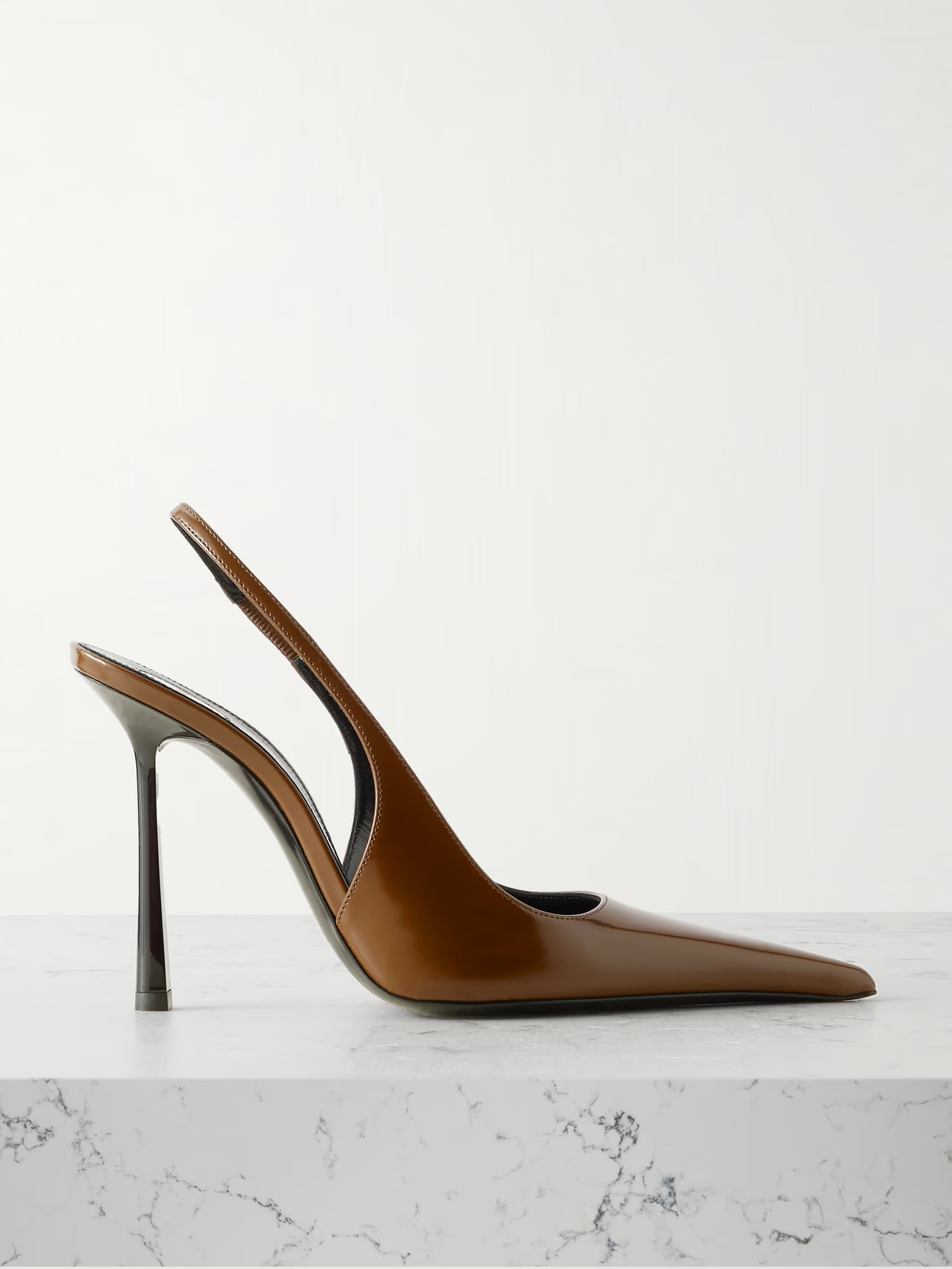 SAINT LAURENT - Vendôme Glossed-leather Slingback Pumps - Brown | NET-A-PORTER (UK & EU)