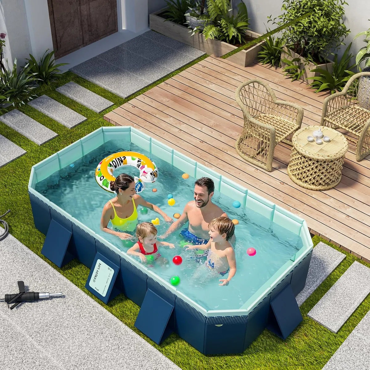 Non-Inflatable Foldable Swimming Pool w/Durable PVC Material for Family, Outdoor Easy Setup Pool | Wayfair North America