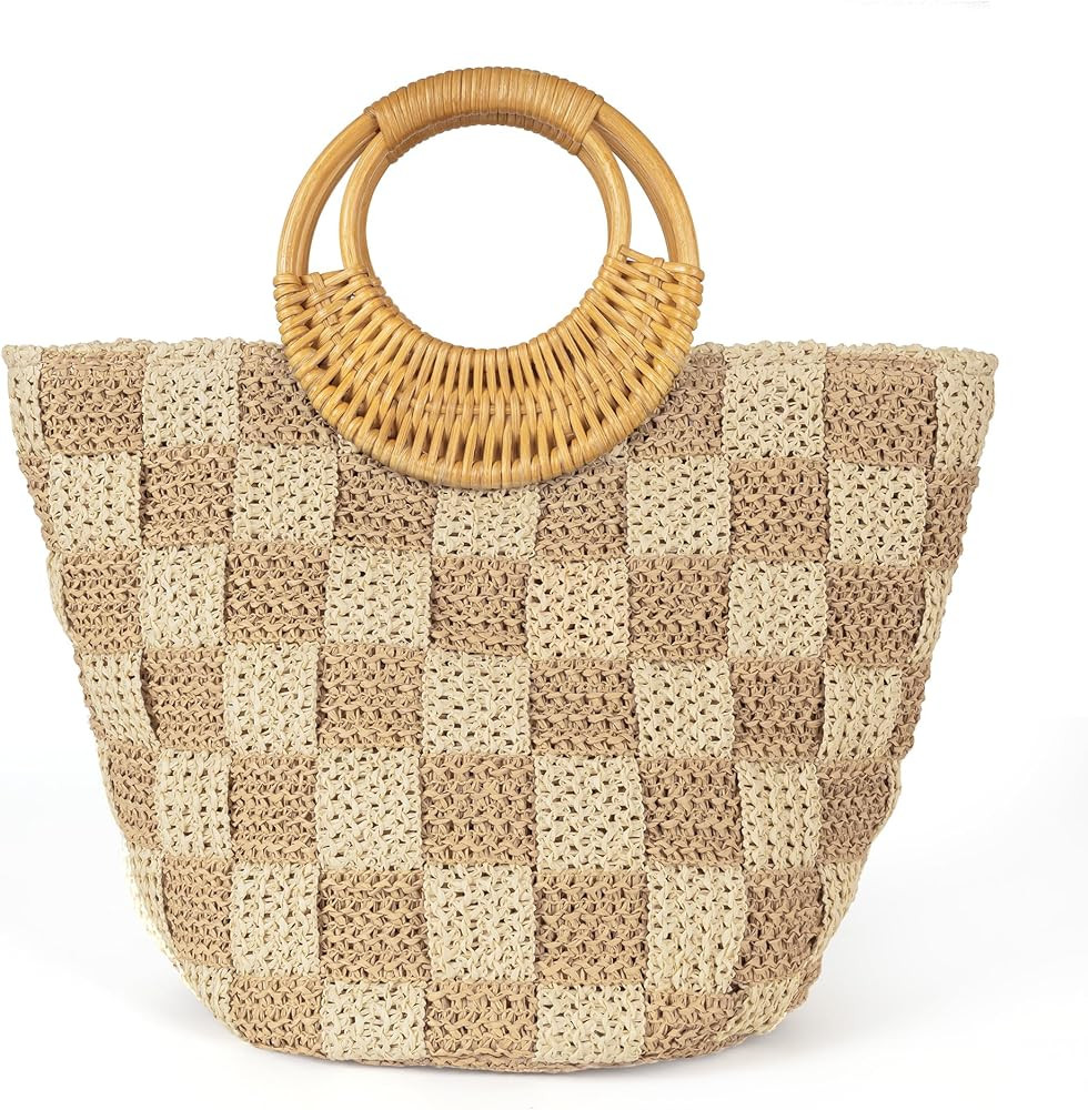 Joryin Beach Tote Bag for Women, Hand Woven Bags, Natural Fibre Boho Purse, Top Handle Hobo Handb... | Amazon (US)