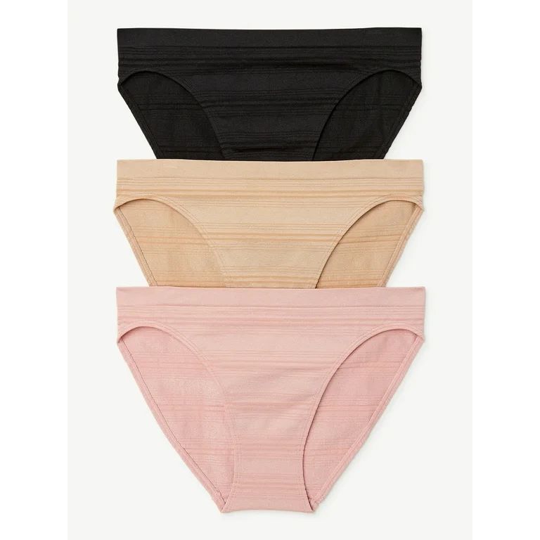 Joyspun Women's Sheer Stripe Seamless Bikini Panties, 3-Pack, Sizes S to 3XL - Walmart.com | Walmart (US)