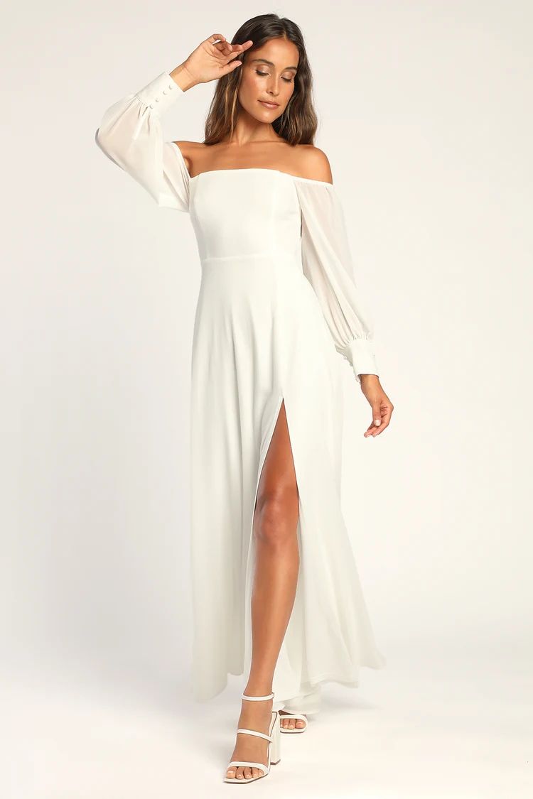 Feel the Romance White Off-the-Shoulder Maxi Dress | Lulus