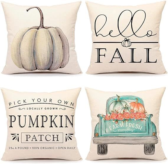 Amazon.com: 4TH Emotion Fall Decor Pillow Covers 18x18 Set of 4 White Pumpkin Farmhouse Decoratio... | Amazon (US)