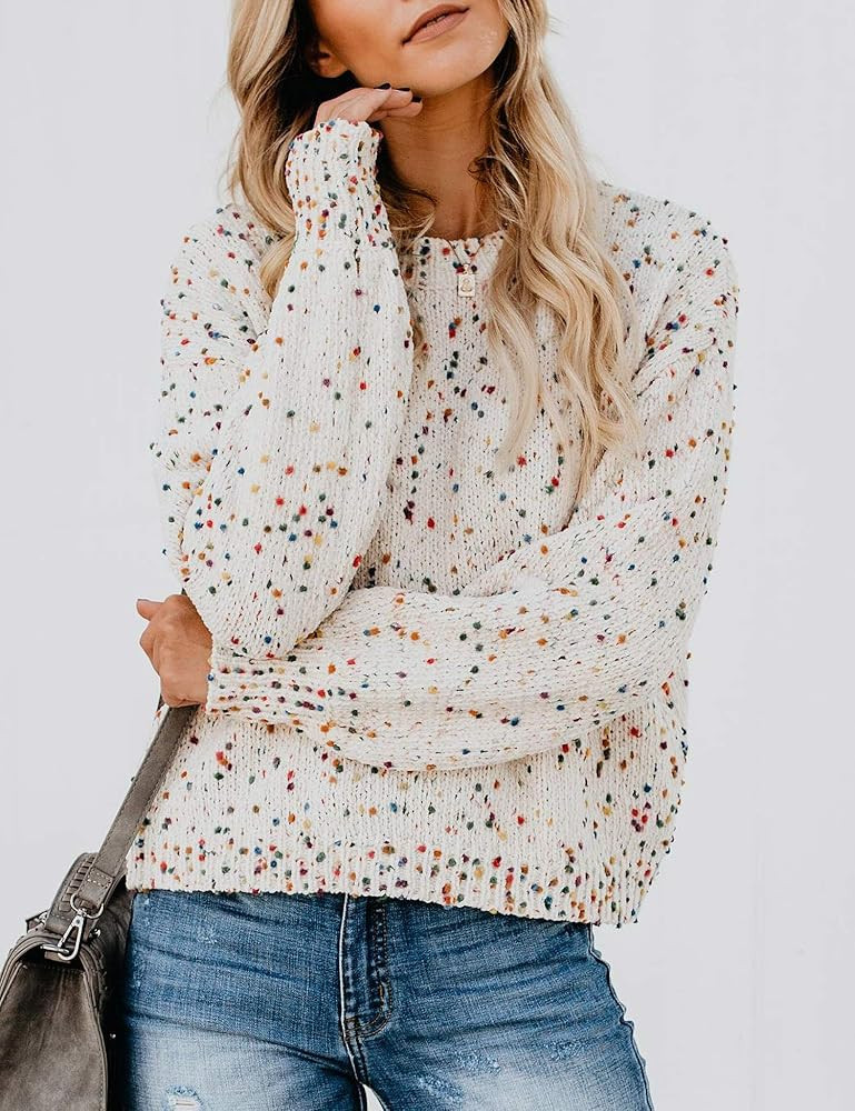 Relipop Women's Pullover Knitwear Crewneck Long Baggy Sleeve Colorful Spot Yarn Knit Sweater | Amazon (US)
