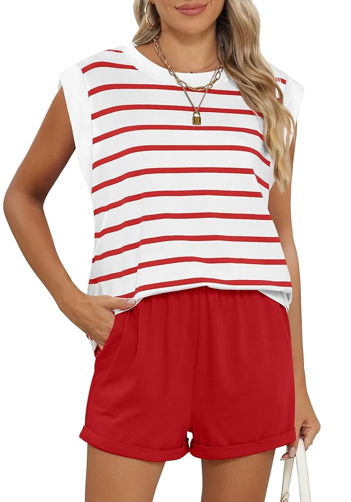 RUBZOOF 2 Piece Outfits for Women Lightweight Matching Lounge Sets Cap Sleeve Top and Elastic Wai... | Amazon (US)