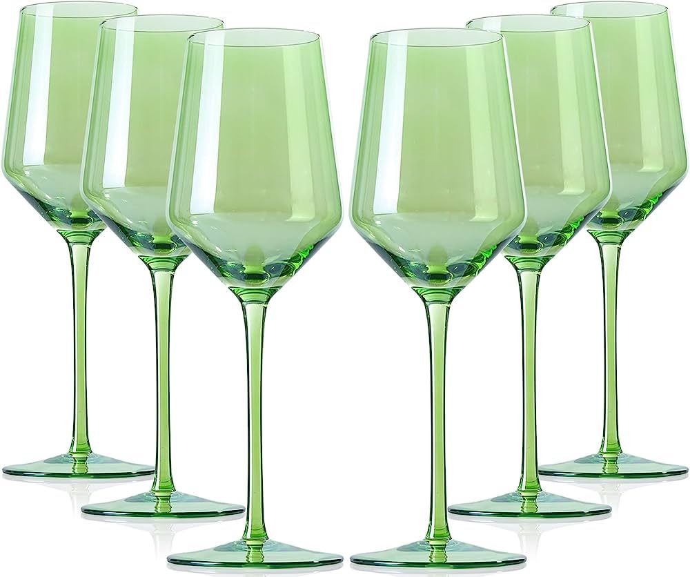 Amazon.com | comfit Colored Wine Glasses Set Of 6 - Crystal Colorful Wine Glasses With Long Stem ... | Amazon (US)