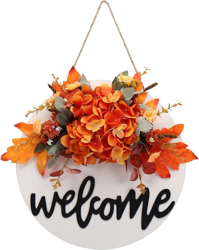 XZYFDHSY Welcome Sign for Front Door Decor Hydrangea Wreath Fall Wreaths for Front Door Farmhouse... | Amazon (US)