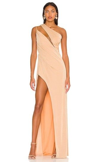 x REVOLVE A Cut Above Gown in Apricot Wedding Guest Dress Spring Dress Spring Outfits Pink Dress  | Revolve Clothing (Global)