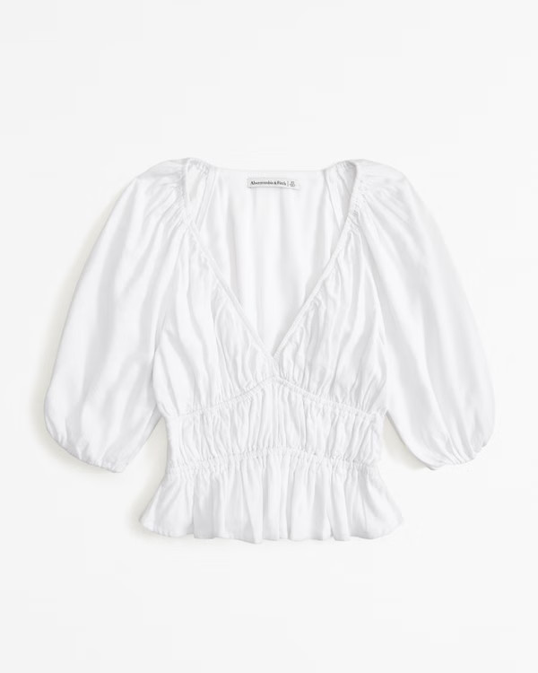 Women's Short-Sleeve Linen-Blend Babydoll Top | Women's Tops | Abercrombie.com | Abercrombie & Fitch (US)