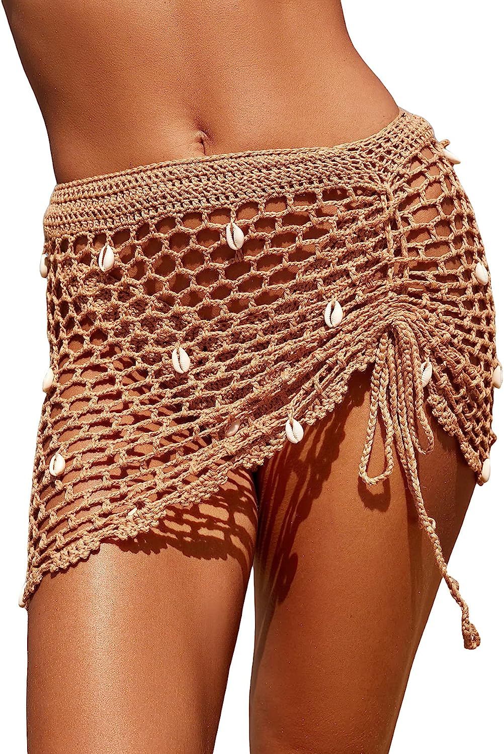 MakeMeChic Women's Crochet Cover Up Skirt Tassel Knit Mini Beach Cover Up | Amazon (US)