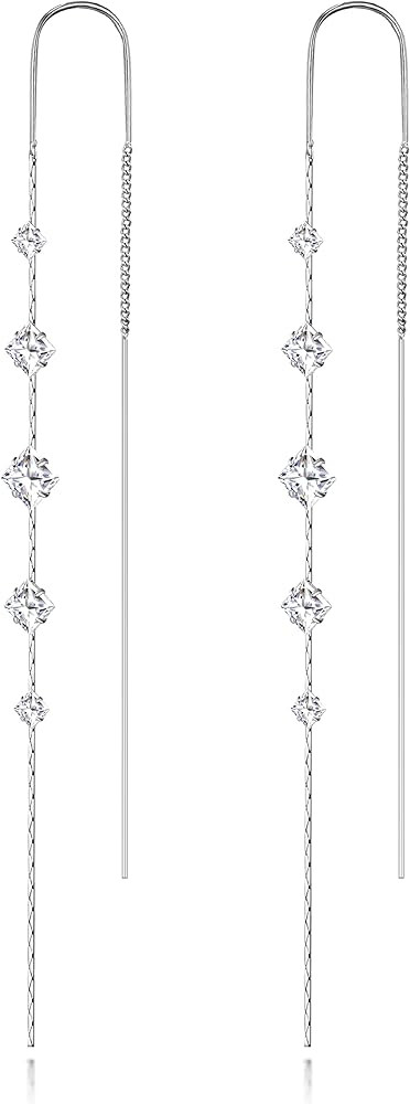 Ritach Silver Dangle Earrings for Women Long Silver Threader Prom Earrings Sparkly Dangle Drop Cu... | Amazon (US)
