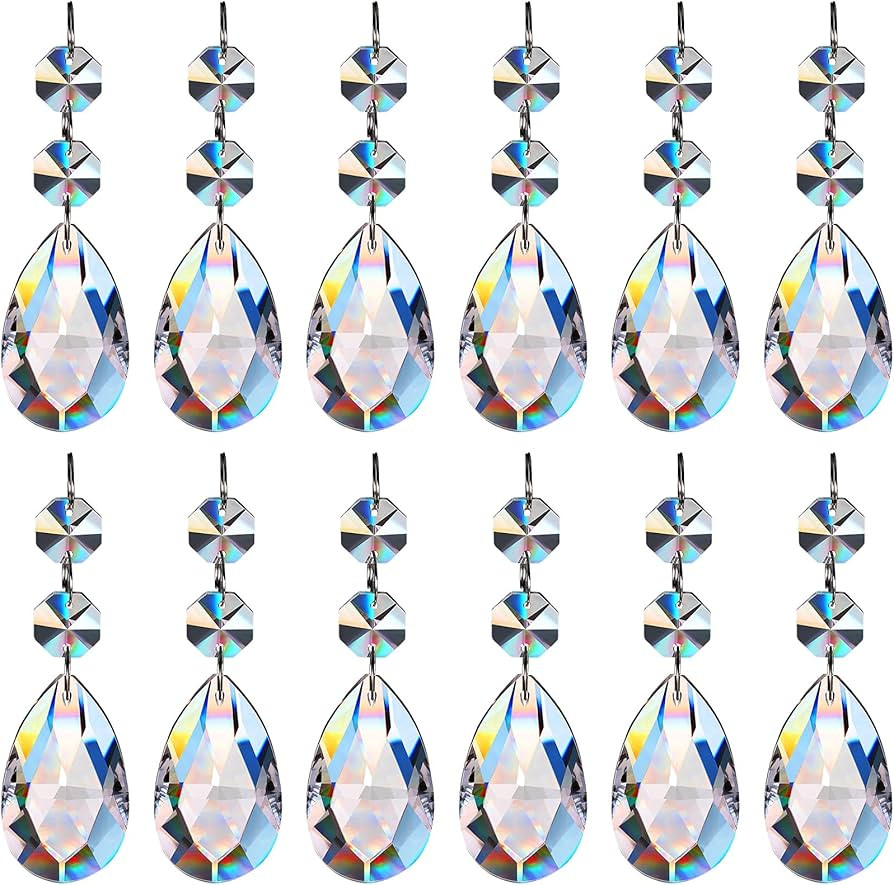 12 Pieces Crystal Prisms Chandelier Clear Teardrop Ornament Pendants Crystal Beads Hanging Glass ... | Amazon (US)