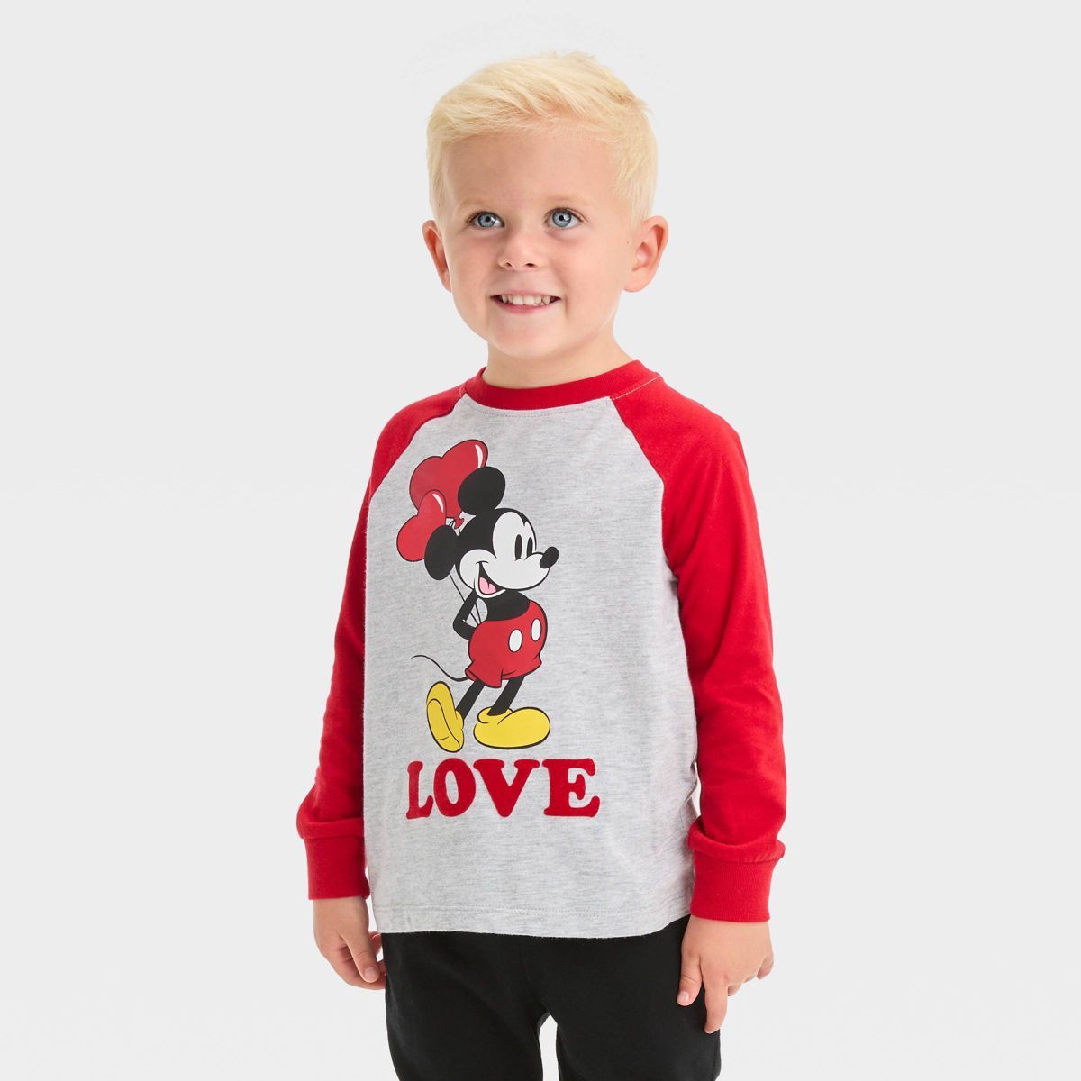 Toddler Boys' Mickey Mouse Valentine's Day Heart Balloons T-Shirt - Red/Gray | Target