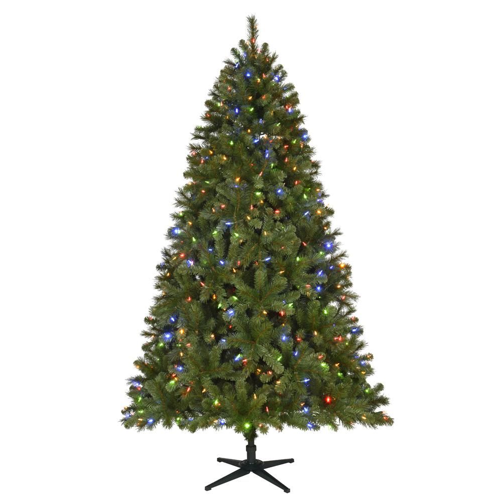 7.5 ft. Pre-Lit LED Wesley Spruce Artificial Christmas Tree with 550 SureBright Color Changing Li... | The Home Depot
