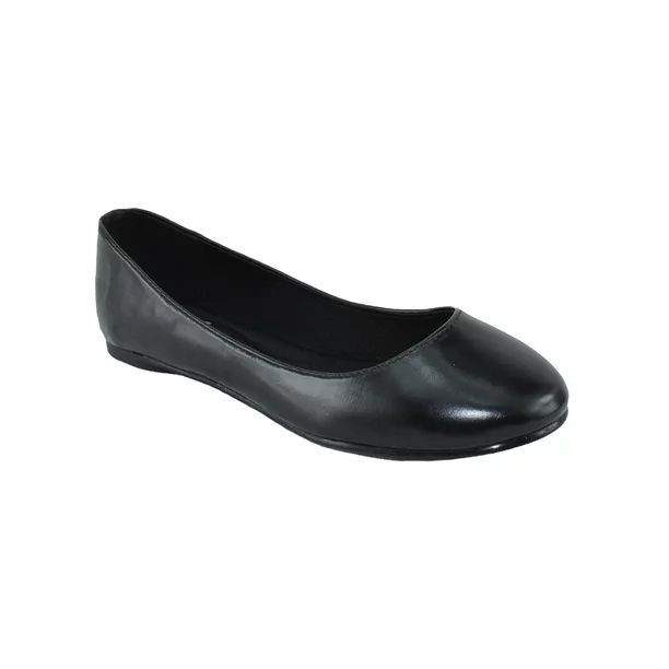 kreme Soda Women Shoes Ballet Flat Comfortable Gel Insole Round Toe Black PU | Walmart (US)