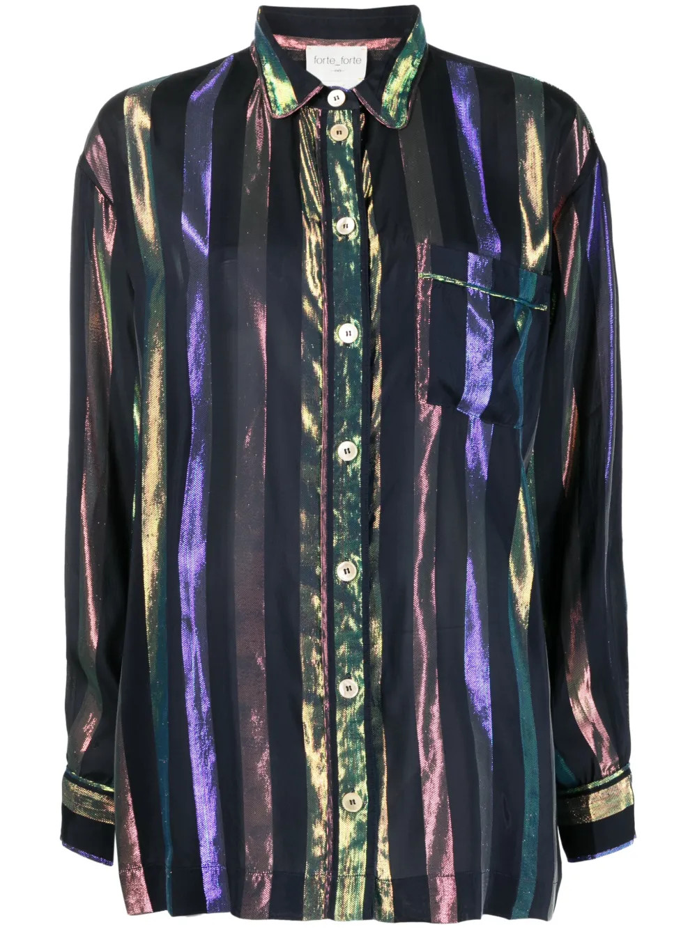 Forte Forte stripe-print Metallic Finish Shirt - Farfetch | Farfetch Global
