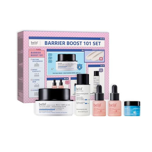 belif Barrier Boost 101 Limited Edition Set​: Full Size Moisturing Bomb 50ml & Deluxe Size Moisturizing Bomb Toner, 2x Retinol & Peptide Barrier Serum, Moisturizing Eye Bomb, 5 Piece Kit | Amazon (US)
