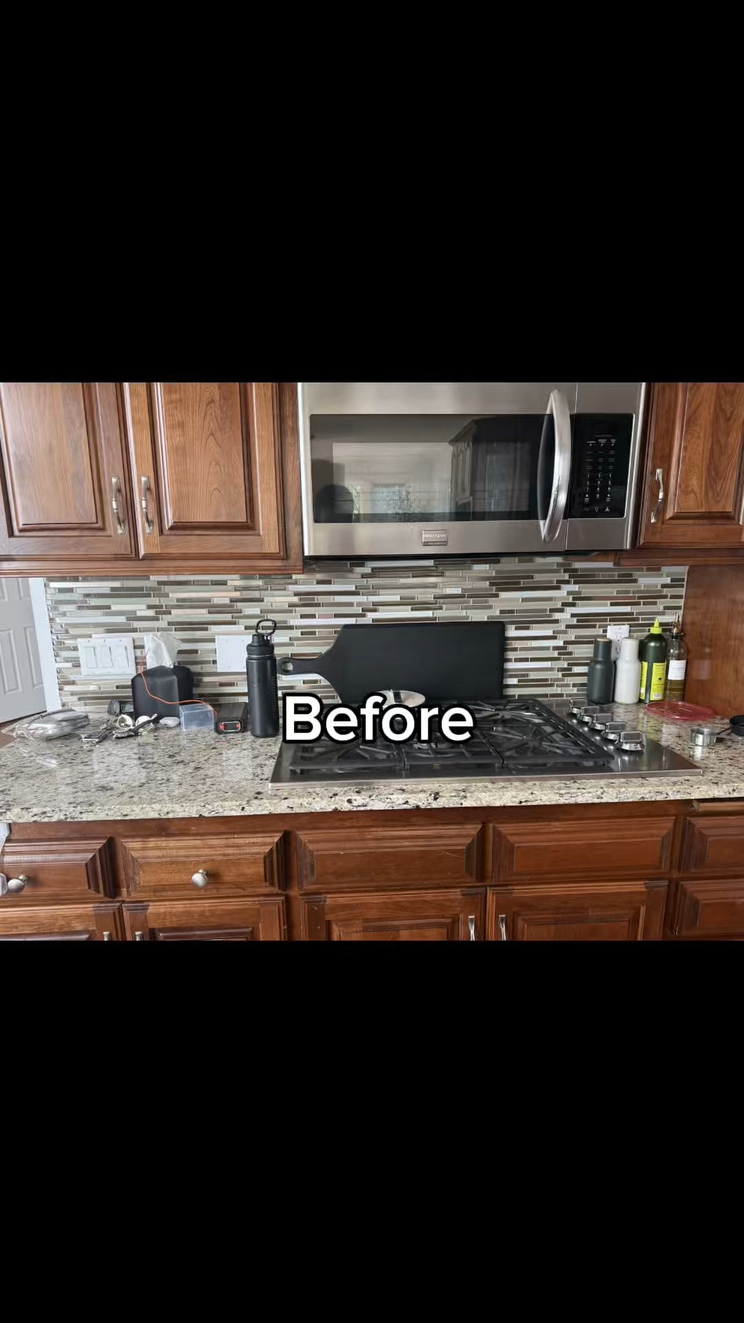 This is not our dream kitchen by any means. But with a 2 & 3 year old - sticky fingers and toys banging the cabinets we have decided to wait a little longer to update this space. However, we did a few cosmetic updates that I think helped the look and made it tolerable for the next few years! Stick on tile and new hardware! Easy easy easy!  

#LTKHome #LTKStyleTip