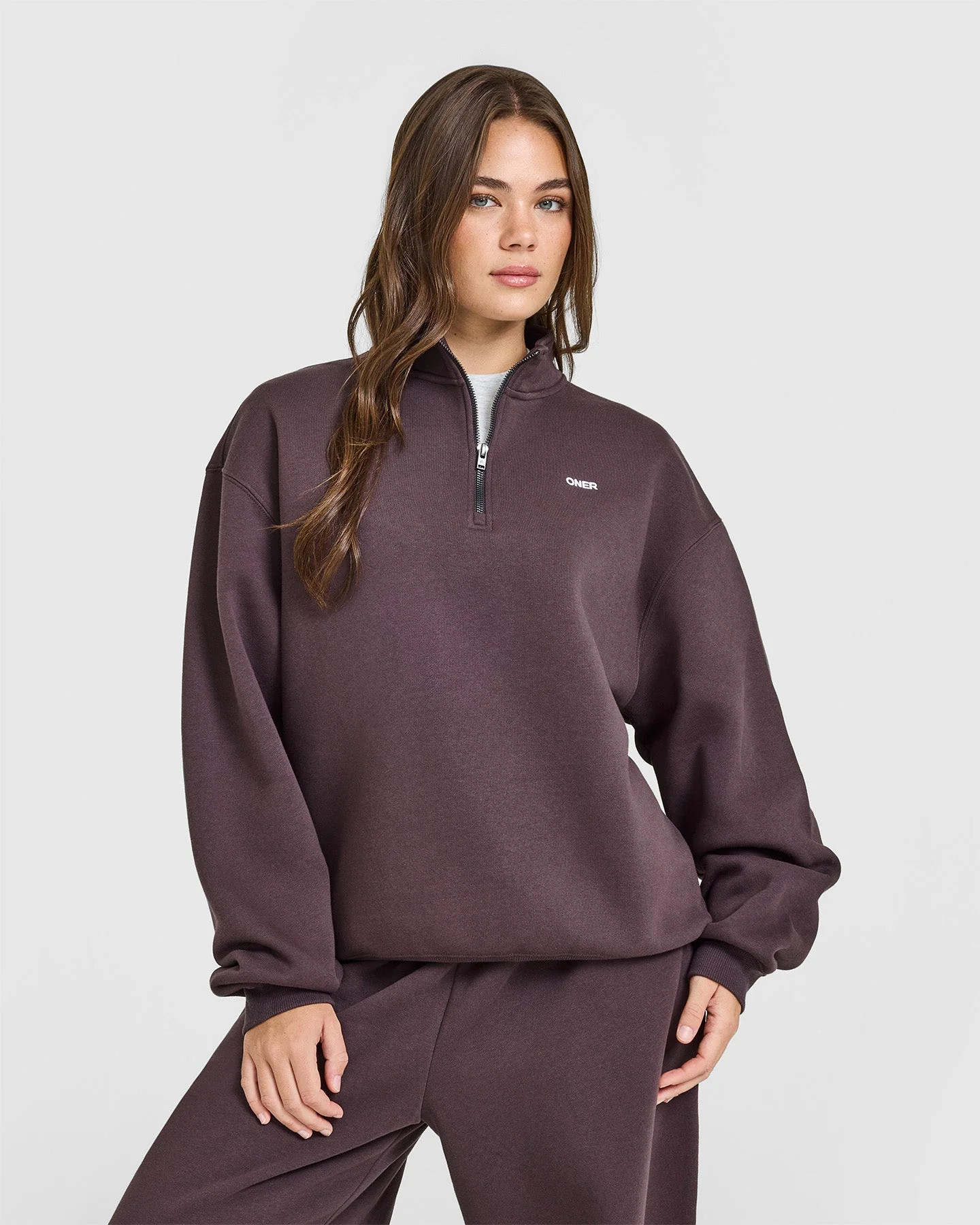 Foundations Oversized 1/4 Zip Sweatshirt 
 Umber Brown | Oner Active (UK / US)