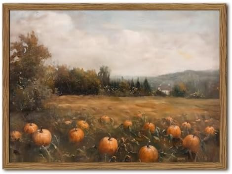 Framed Vintage Pumpkin Wall Art, Farmhouse Pumpkin Field Pictures Wall Decor, Rustic Harvest Land... | Amazon (US)