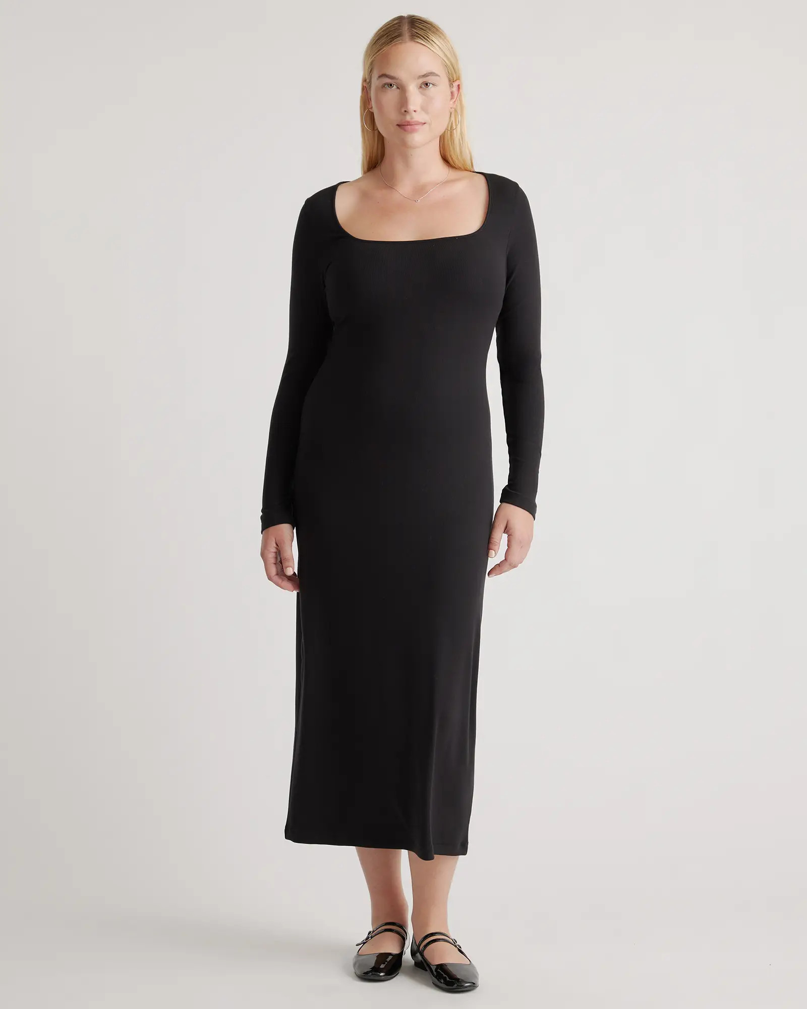 Tencel Rib Knit Long Sleeve Square Neck Dress | Quince
