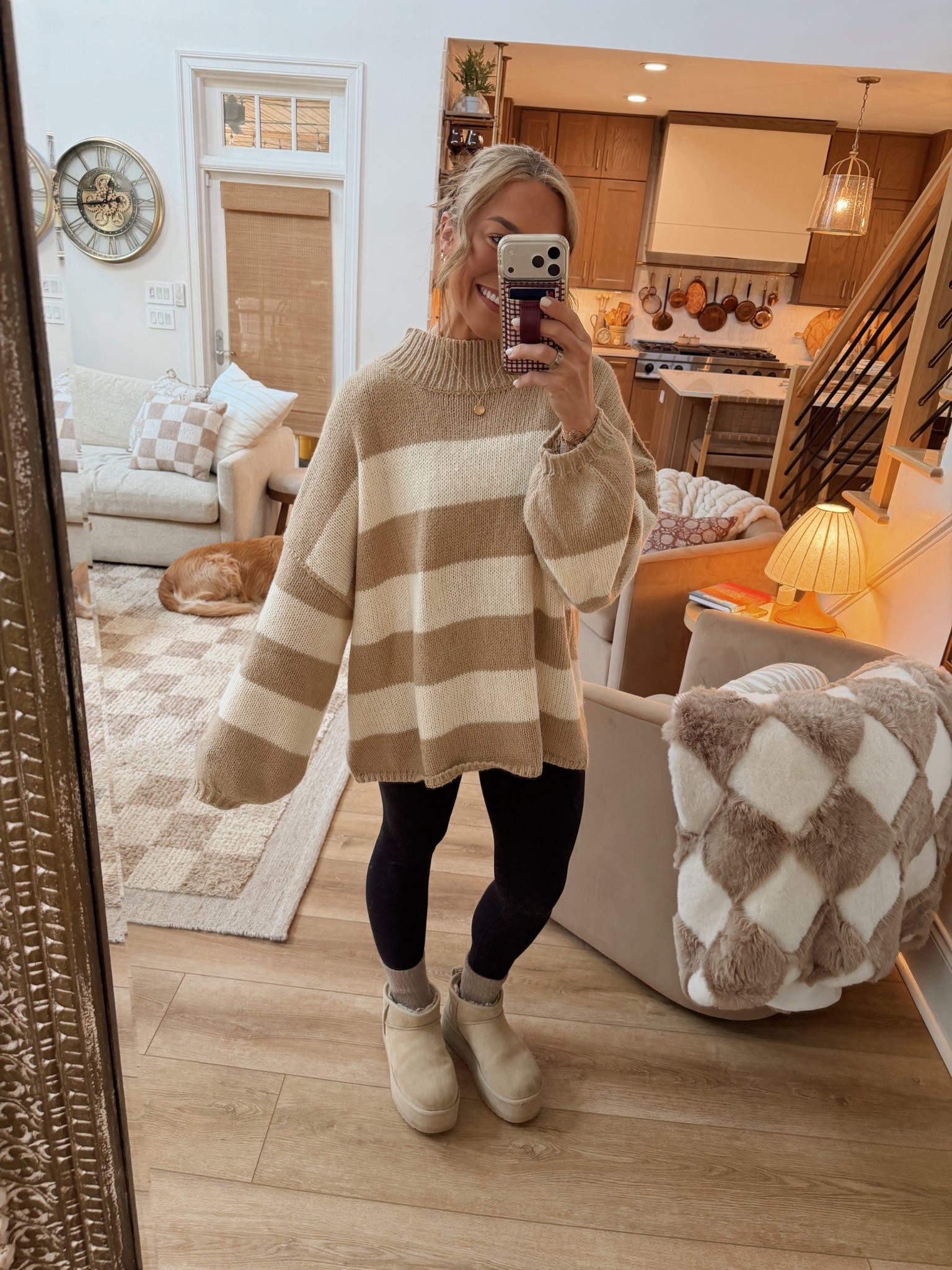Feeling cozy in this oversized striped sweater! 😍 the Valentine’s Day colors would be so perfect!!! I sized up to a L🤎

Also linked the BEST WARM wool socks & ugg look for less I also own from Amazon! I size up one! 

Winter ootd / comfy / cute / chunky knit sweater / Holley Gabrielle 

#LTKFindsUnder50 #LTKPetite #LTKFindsUnder100