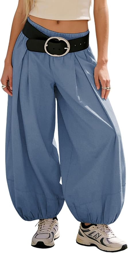 Xiaoxuemeng Baggy Wide Leg Pants Womens Cotton Barrel Pants High Waisted Balloon Pants with Pocke... | Amazon (US)