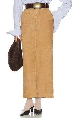 Helsa Suede Column Skirt in Tan | FWRD 