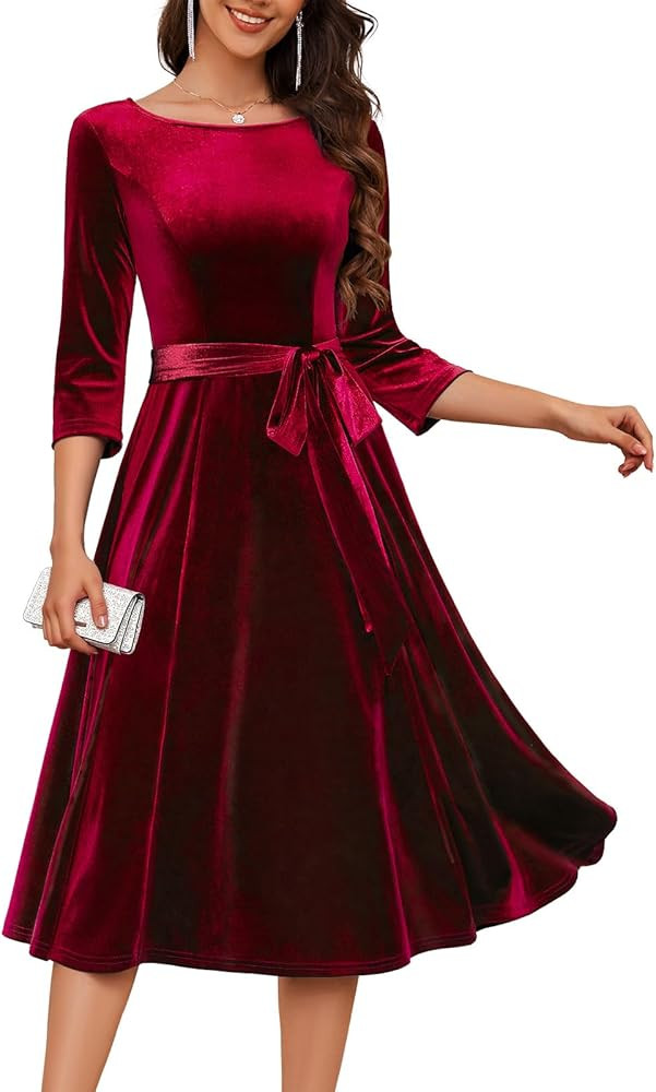 DRESSTELLS Velvet Cocktail Dress for Women, 2025 Fall Christmas Holiday Dress, 3/4 Long Sleeves P... | Amazon (US)