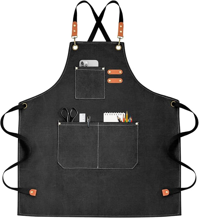 OUNLEN Chef Apron for Men Women Canvas Aprons with 3 Pockets Cross Back Resistant Work Apron for ... | Amazon (US)