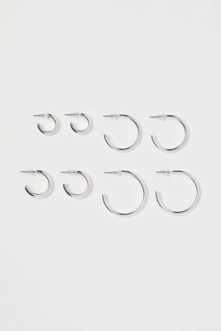 H & M - 4 Pairs Hoop Earrings - Silver | H&M (US)