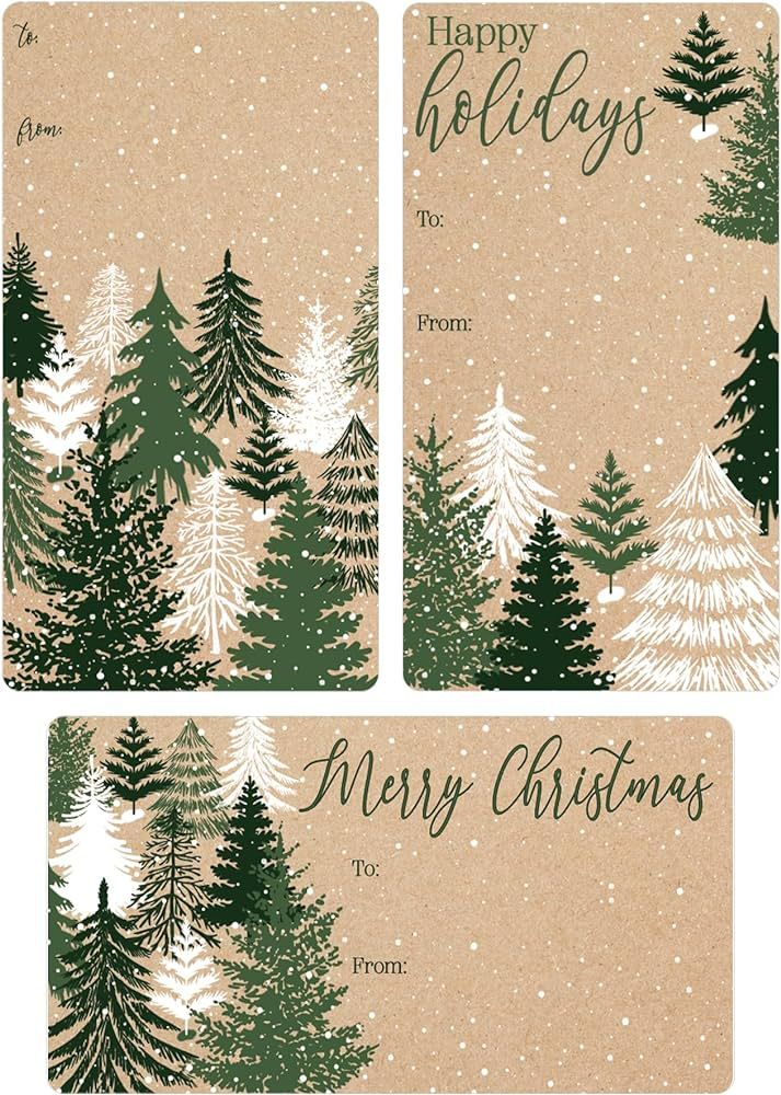 Evergreen Christmas Gift Tags, Self-Adhesive Stickers – 75 Labels, Holiday Gift Tags on Kraft | Amazon (US)