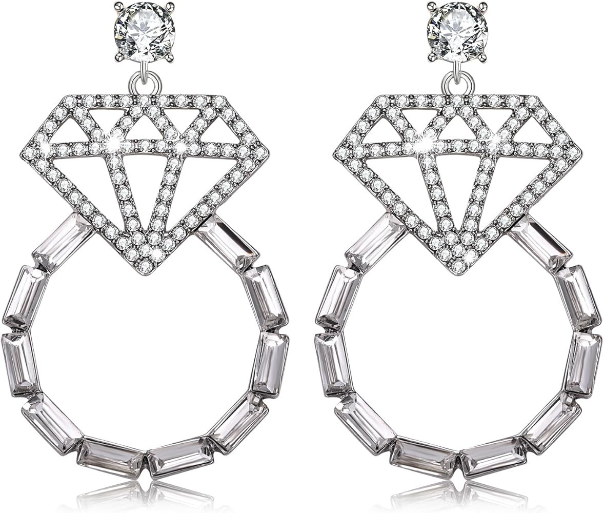 Rhinestone Bride Earrings for Women Diamond Ring Earrings Wedding Crystal Ring Drop Dangle Earrin... | Amazon (US)