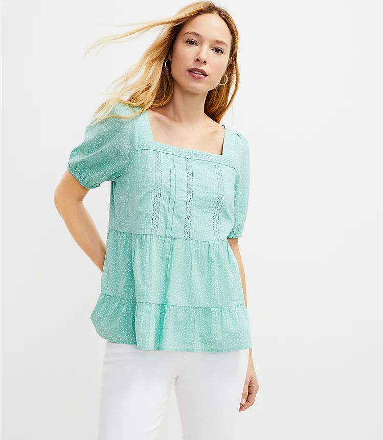 Dotted Lacy Tiered Square Neck Top | LOFT | LOFT