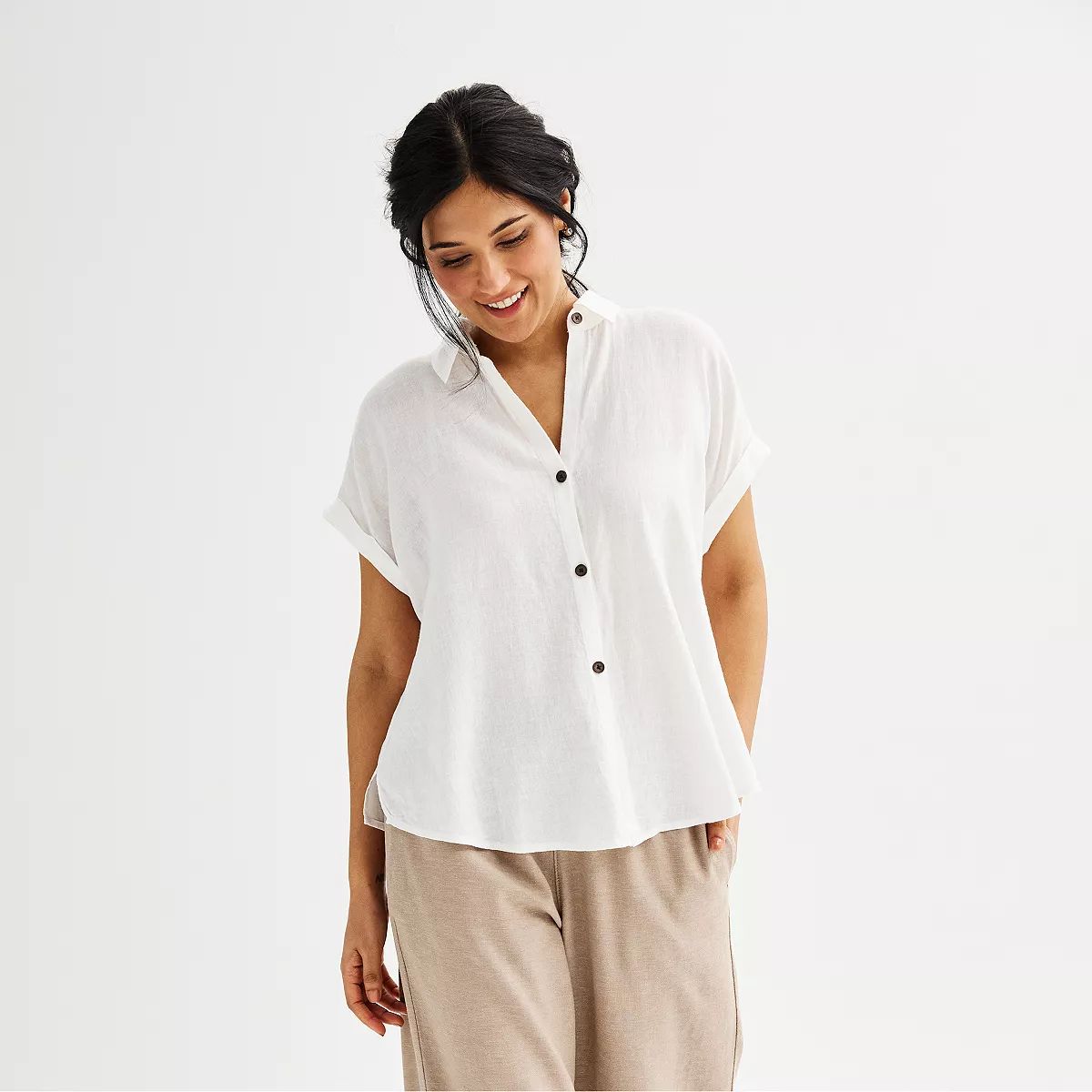 Women's Sonoma Goods For Life® Oversized Linen-Blend Camp Shirt | Kohl's