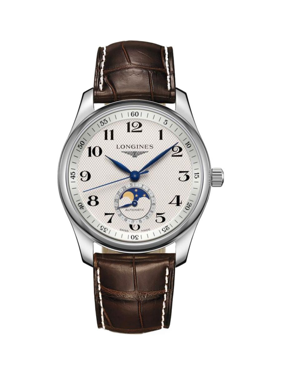 Longines Master 40MM Stainless Steel &amp; Alligator Strap Moon-Phase Watch | Saks Fifth Avenue