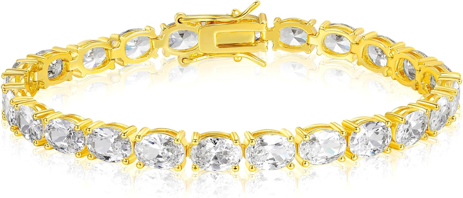 Gemsme Oval Tennis Bracelets for Women, Silver Tennis Bracelet with Oval Cubic Zirconia, 18K Whit... | Amazon (US)