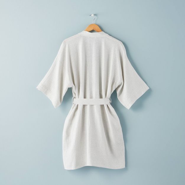 Women's Ticking Stripe Linen Blend Robe Cream/Gray - Hearth & Hand™ with Magnolia | Target