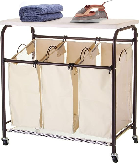 Ollieroo Classic Rolling Laundry Sorter Cart Heavy Duty 3 Bags Laundry Hamper Sorter with Ironing... | Amazon (US)