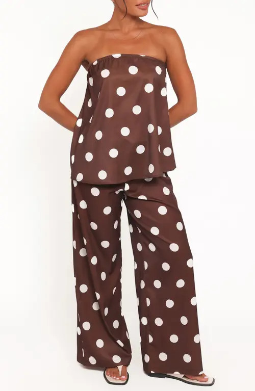 Petal & Pup Brielle Polka Dot Strapless Top & Pants Set in Brown Polka Dot at Nordstrom, Size X-Large | Nordstrom