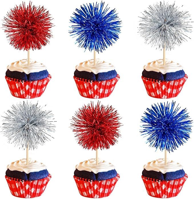 15 Pack Foil Firework Cupcake Toppers Party Birthday Cake Toppers Supplies Sparkle Tinsel Cocktai... | Amazon (US)